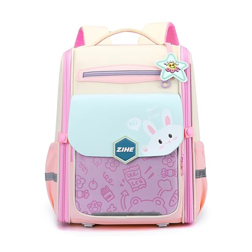 FANDARE Kinderrucksack mit Brustgurt Schulrucksack Mädchen Kinder Rucksack Kindergarten Rucksack Ergonomie Schulranzen Daypacks Tagesrucksack Children Backpack with Rabbit Pattern Rosa von FANDARE