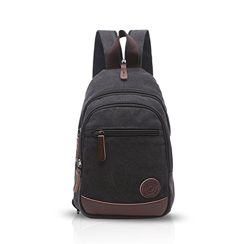 FANDARE Klassische Sling Bag Rucksack Studenten Party Outdoor Diebstahlsicherung Große Kapazität Umhängetasche Damen/Herren Verschleißfeste Leinwand Schwarz von FANDARE