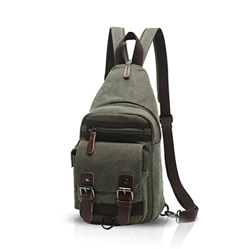 FANDARE Klassische Sling Bag Rucksack Studenten Party Outdoor Multifunktional Umhängetasche Damen/Herren Breathable Verschleißfeste Leinwand Armee-Grün von FANDARE