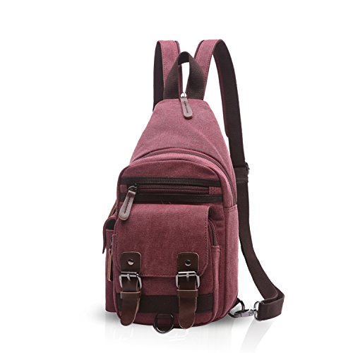 FANDARE Klassische Sling Bag Rucksack Studenten Party Outdoor Multifunktional Umhängetasche Damen/Herren Breathable Verschleißfeste Leinwand Rot von FANDARE