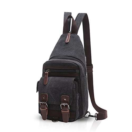 FANDARE Klassische Sling Bag Rucksack Studenten Party Outdoor Multifunktional Umhängetasche Damen/Herren Breathable Verschleißfeste Leinwand Schwarz von FANDARE
