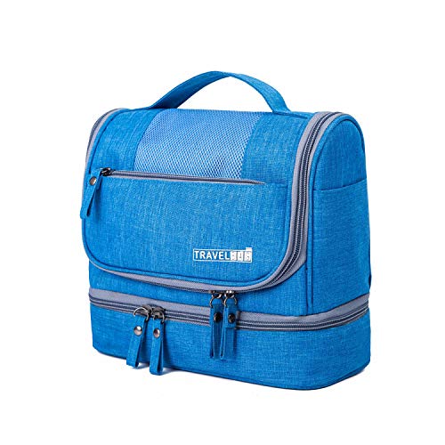 FANDARE Kulturbeutel Damen Herren Kosmetiktasche Reise Kulturbeutel, Waschtasche Kulturtasche zum Aufhängen mit getrennten Fächern für trockene und nasse Reiseartikel Wasserdicht Polyester Blau von FANDARE