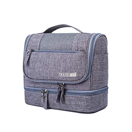 FANDARE Kulturbeutel Damen Herren Kosmetiktasche Reise Kulturbeutel, Waschtasche Kulturtasche zum Aufhängen mit getrennten Fächern für trockene und nasse Reiseartikel Wasserdicht Polyester Grau von FANDARE