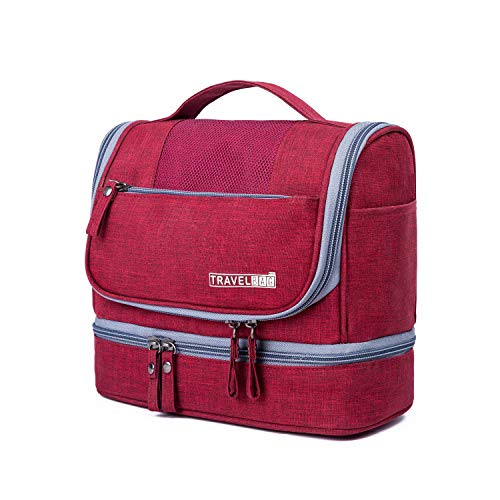 FANDARE Kulturbeutel Damen Herren Kosmetiktasche Reise Kulturbeutel, Waschtasche Kulturtasche zum Aufhängen mit getrennten Fächern für trockene und nasse Reiseartikel Wasserdicht Polyester Rot von FANDARE