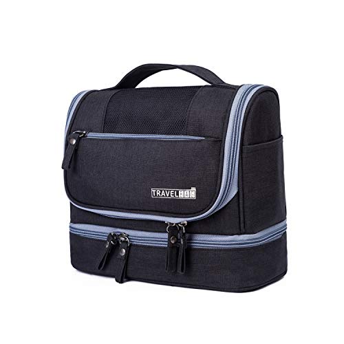 FANDARE Kulturbeutel Damen Herren Kosmetiktasche Reise Kulturbeutel, Waschtasche Kulturtasche zum Aufhängen mit getrennten Fächern für trockene und nasse Reiseartikel Wasserdicht Polyester Schwarz von FANDARE