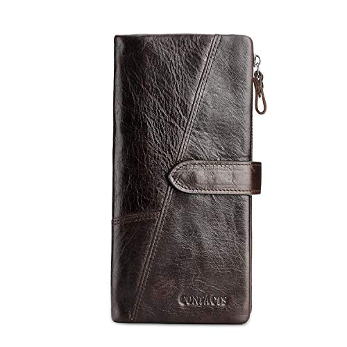 FANDARE Lange Geldbörse Herren Damen Unterarmtasche Brieftasche Geldklammer Kreditkartenetui Geldbeutel Portmonee Leder Geldbörse mit 18 * Kartensteckplätzen, für Party,Reise,Geschäfts Dunkelbraun von FANDARE
