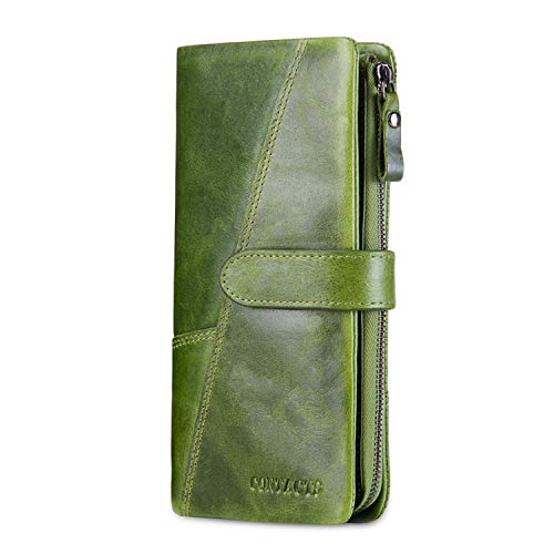 FANDARE Lange Geldbörse Herren Damen Unterarmtasche Brieftasche Geldklammer Kreditkartenetui Geldbeutel Portmonee Leder Geldbörse mit 18 * Kartensteckplätzen, für Party,Reise,Geschäfts Grün von FANDARE