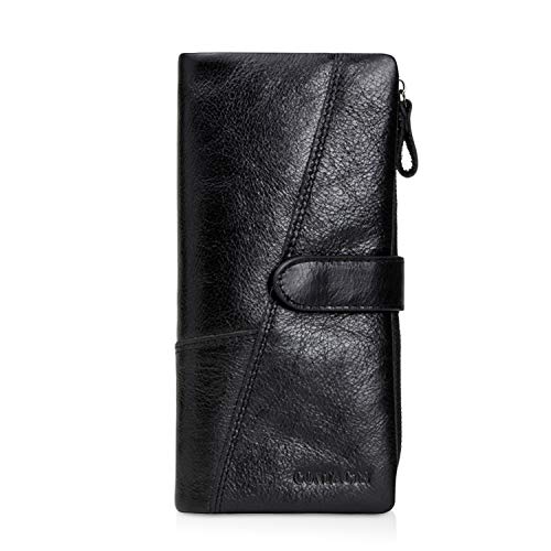 FANDARE Lange Geldbörse Herren Damen Unterarmtasche Brieftasche Geldklammer Kreditkartenetui Geldbeutel Portmonee Leder Geldbörse mit 18 * Kartensteckplätzen, für Party,Reise,Geschäfts Schwarz von FANDARE