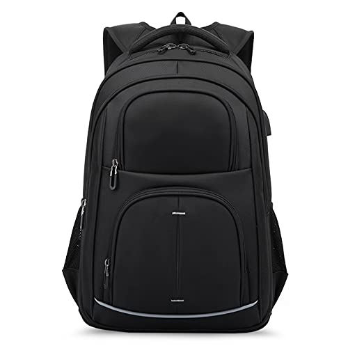 FANDARE Laptop Rucksack Herren Schulranzen Schulrucksack mit USB-Ladeanschluss Reflektierender Streifen Reiserucksack Laptop Handtasche für Schule Uni Reisen Freizeit Daypacks Wasserdicht PU Schwarz von FANDARE