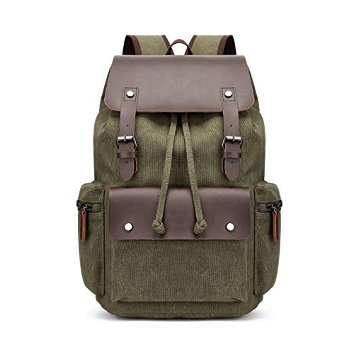 FANDARE Laptop Rucksack Kordelzug Schulranzen 15.6 Zoll Laptoptasche Segeltuch Daypacks Schulrucksack Herren Damen Reisen Uni Campus Daypacks Grün von FANDARE