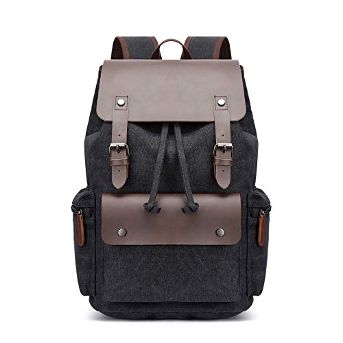 FANDARE Laptop Rucksack Kordelzug Schulranzen 15.6 Zoll Laptoptasche Segeltuch Daypacks Schulrucksack Herren Damen Reisen Uni Campus Daypacks Schwarz von FANDARE