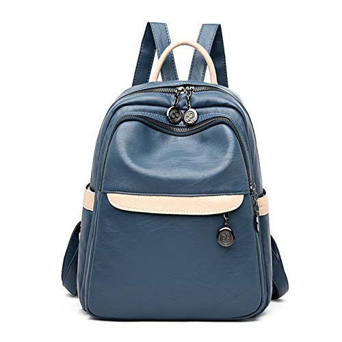 FANDARE Leder Rucksack Damen Stylisch Rucksäcke Mädchen Wasserdicht Schulrucksack Daypack Reiserucksack für Universität Schule Arbeit Einkaufen Schulranzen Blau A von FANDARE