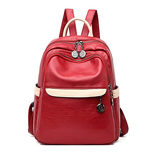 FANDARE Leder Rucksack Damen Stylisch Rucksäcke Mädchen Wasserdicht Schulrucksack Daypack Reiserucksack für Universität Schule Arbeit Einkaufen Schulranzen Rot von FANDARE