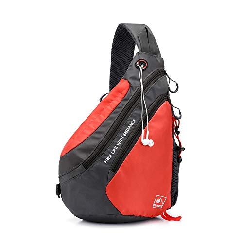 FANDARE Leicht Brusttasche Sling Rucksack Schultertasche Chest Bag Crossbody Umhängetasche Sporttasche für Herren Damen Junge Mädchen Reise Crossover Daypack Wandern Bergsteigen Reisen Polyester Rot von FANDARE