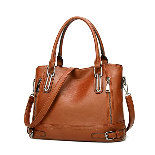 FANDARE Leichte Handtschasche Vintage Schultertasche Damen Umhängetasche Frauen Schulranzen PU Leder Wasserdicht für Shopper Reisen Arbeitstasche Messenger Tote Bags Braun von FANDARE