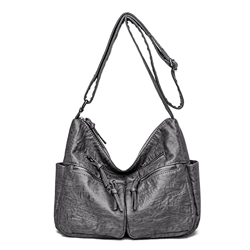 FANDARE Leichte Schultertasche Damen Umhängetasche Frauen Vintage Schulranzen Wasserdicht PU Leder Women Purse für Shopper Reisen Arbeitstasche Messenger Bags Grau von FANDARE