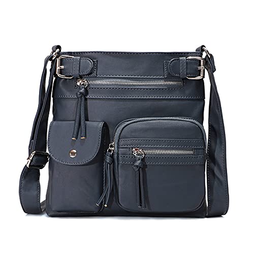 FANDARE Leichte Schultertasche Umhängetaschen Damen Schulranzen Handtaschen Klein Frauen PU Leder Wasserdicht Freizeit Sports Arbeit Outdoor Reise Messenger-Bags Blau von FANDARE