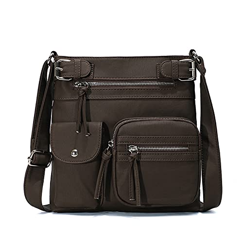 FANDARE Leichte Schultertasche Umhängetaschen Damen Schulranzen Handtaschen Klein Frauen PU Leder Wasserdicht Freizeit Sports Arbeit Outdoor Reise Messenger-Bags Dunkelbraun von FANDARE