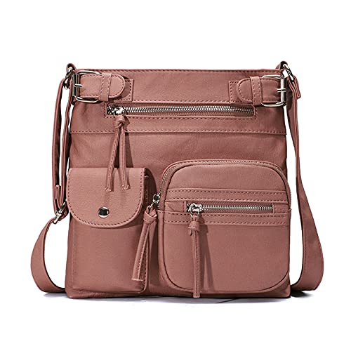 FANDARE Leichte Schultertasche Umhängetaschen Damen Schulranzen Handtaschen Klein Frauen PU Leder Wasserdicht Freizeit Sports Arbeit Outdoor Reise Messenger-Bags Rosa von FANDARE