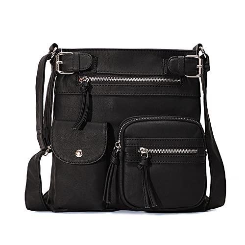 FANDARE Leichte Schultertasche Umhängetaschen Damen Schulranzen Handtaschen Klein Frauen PU Leder Wasserdicht Freizeit Sports Arbeit Outdoor Reise Messenger-Bags Schwarz von FANDARE