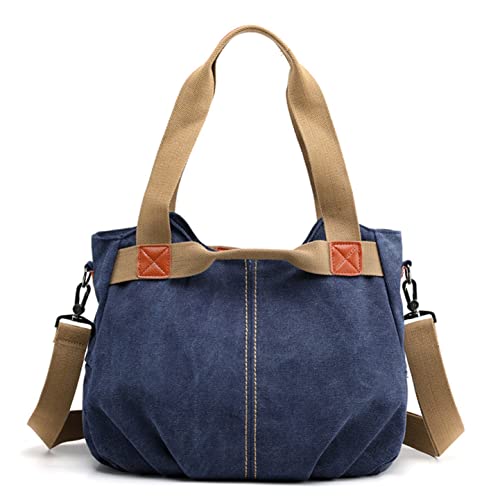 FANDARE Leinwand Handtaschen Schultertasche Damen Umhängetasche Vintage Frauen Arbeitstasche für Shopper Reisen Crossbody Messenger Bag Blau A von FANDARE