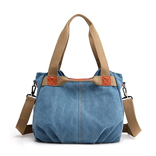 FANDARE Leinwand Handtaschen Schultertasche Damen Umhängetasche Vintage Frauen Arbeitstasche für Shopper Reisen Crossbody Messenger Bag Blau B von FANDARE