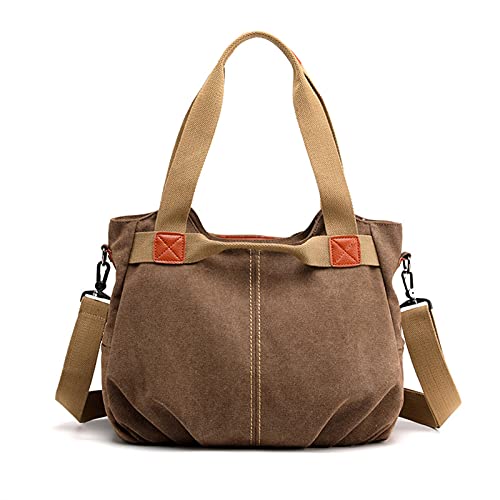 FANDARE Leinwand Handtaschen Schultertasche Damen Umhängetasche Vintage Frauen Arbeitstasche für Shopper Reisen Crossbody Messenger Bag Braun von FANDARE