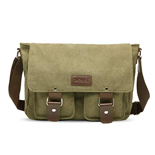 FANDARE Leinwand Messenger Bag Umhängetasche 7.9 inch iPad Tasche Schultertasche Unisex Segeltuch Tasche Arbeiten Tasche für Männer und Frauen, Herren/Damen Reise Umhängetasche Grün von FANDARE