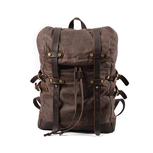 FANDARE Leinwand Rucksack Retro Wanderrucksack Herren Kordelzug Rucksack Schulranzen Damen Reisetasche Rucksack Schultaschen Trekkingrucksack Reiserucksack Camping Outdoorrucksack Braun von FANDARE