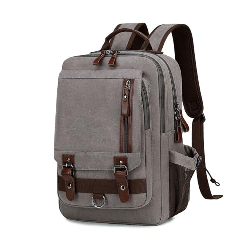 FANDARE Leinwand Rucksack Schulranzen Damen Reisetasche Arbeitstasche Wanderrucksack Herren Militär Rucksack Schultaschen Trekkingrucksack Radfahren Reiserucksack Grau C von FANDARE