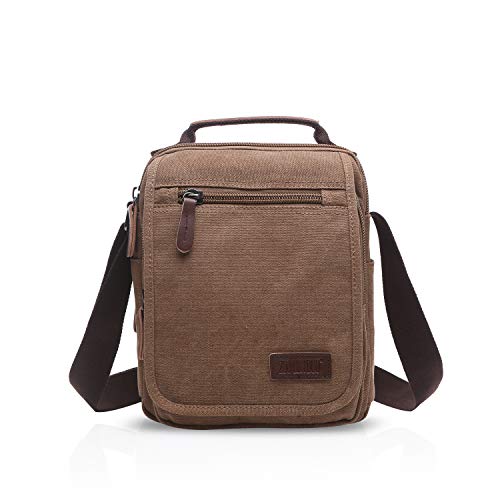 FANDARE Leinwand Umhängetasche Schultertasche Kuriertasche Canvas Messenger Bag für Herren Damen Klein Aktentasche Männer und Frauen Reise Arbeitstasche 9.7 Zoll Tablet Braun von FANDARE