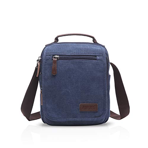 FANDARE Leinwand Umhängetasche Schultertasche Kuriertasche Canvas Messenger Bag für Herren Damen Klein Aktentasche Männer und Frauen Reise Arbeitstasche 9.7 Zoll Tablet Dunkelblau von FANDARE