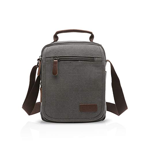 FANDARE Leinwand Umhängetasche Schultertasche Kuriertasche Canvas Messenger Bag für Herren Damen Klein Aktentasche Männer und Frauen Reise Arbeitstasche 9.7 Zoll Tablet Grau von FANDARE