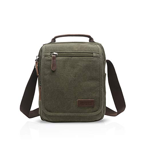 FANDARE Leinwand Umhängetasche Schultertasche Kuriertasche Canvas Messenger Bag für Herren Damen Klein Aktentasche Männer und Frauen Reise Arbeitstasche 9.7 Zoll Tablet Grün von FANDARE