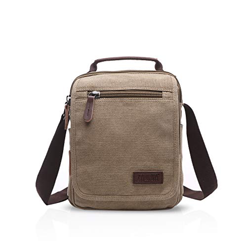 FANDARE Leinwand Umhängetasche Schultertasche Kuriertasche Canvas Messenger Bag für Herren Damen Klein Aktentasche Männer und Frauen Reise Arbeitstasche 9.7 Zoll Tablet Khaki von FANDARE