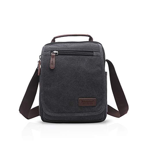 FANDARE Leinwand Umhängetasche Schultertasche Kuriertasche Canvas Messenger Bag für Herren Damen Klein Aktentasche Männer und Frauen Reise Arbeitstasche 9.7 Zoll Tablet Schwarz von FANDARE