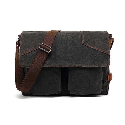 FANDARE Leinwand Umhängetasche für herren Schultertasche Männer Hängetasche Damen Handytasche Arbeitstasche passend für 15,6 Zoll Tablet Zum Umhängen Alltag Freizeit Arbeit Büro Messenger Bag Schwarz von FANDARE