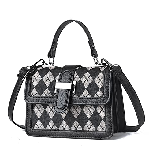 FANDARE Mode Damen Handtasche Schultertasche PU-Leder Tragetasche Schachbrett Umhängetasche Wasserdicht Henkeltaschen Tote Beutel für Arbeit Schule Shopper Reise Rautengitter von FANDARE