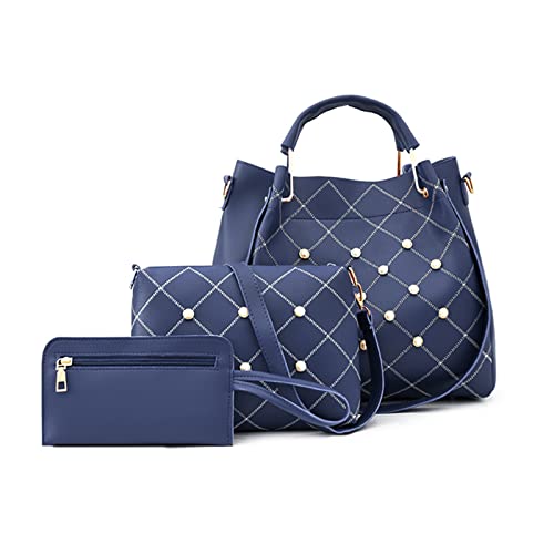 FANDARE Mode Damen-Henkeltaschen 3-teiliges Set Eimer Tasche Wasserdicht Schultertaschen Umhängetaschen Handtasche PU-Leder Messenger-Tasche für Reisen Einkaufen Arbeiten Blau von FANDARE