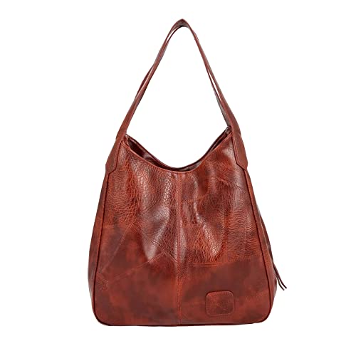 FANDARE Mode Damen-Henkeltaschen Wasserdicht Umhängetaschen Schultertaschen Handtasche PU-Leder Eimer Tasche für Reisen Einkaufen Arbeiten Braun A von FANDARE