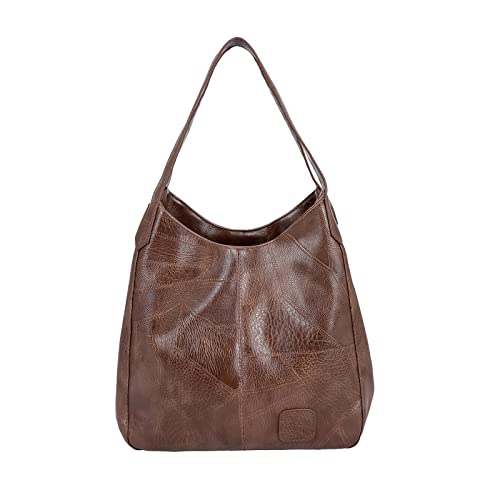 FANDARE Mode Damen-Henkeltaschen Wasserdicht Umhängetaschen Schultertaschen Handtasche PU-Leder Eimer Tasche für Reisen Einkaufen Arbeiten Braun B von FANDARE