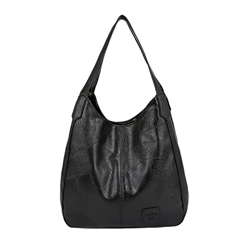 FANDARE Mode Damen-Henkeltaschen Wasserdicht Umhängetaschen Schultertaschen Handtasche PU-Leder Eimer Tasche für Reisen Einkaufen Arbeiten Schwarz von FANDARE