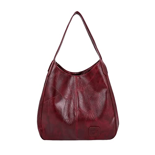 FANDARE Mode Damen-Henkeltaschen Wasserdicht Umhängetaschen Schultertaschen Handtasche PU-Leder Eimer Tasche für Reisen Einkaufen Arbeiten Weinrot von FANDARE