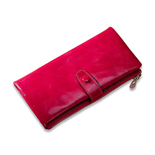 FANDARE Mode Geldbörse Münzbörsen mit RFID für Damen Unterarmtasche Herren Brieftasche Clutches Geldklammer Kreditkartenetui Portemonnaie Geldbeutel Portmonee Reise Leder Geldbörse Rosenrot von FANDARE