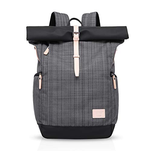 FANDARE Roll-Top Rucksäcke Schulrucksack mit USB Schultasche für 15.6 Zoll Laptop Schulranzen Daypacks Tagesrucksack für Herren Damen Reise Büro Alltag Freizeit Camping Rucksack Polyester Grau A von FANDARE