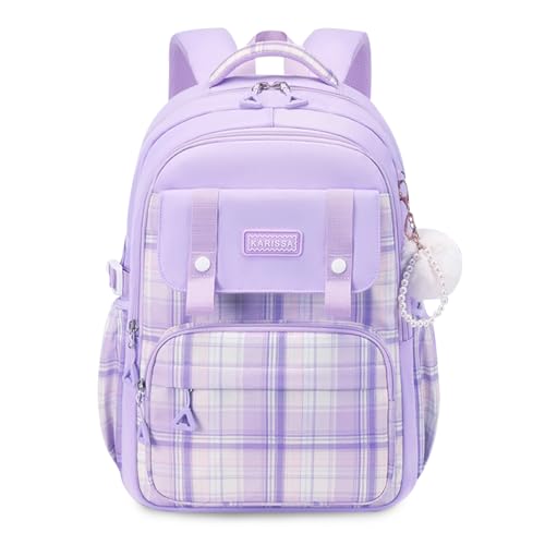 FANDARE Mode Schulrucksack Teenager Schulrucksack Mädchen Junge Schultasche Rucksack Color-Blocking Daypack Schule Tagesrucksack Rucksack Leichter Uni Büchertaschen Kinderrucksack Lila von FANDARE