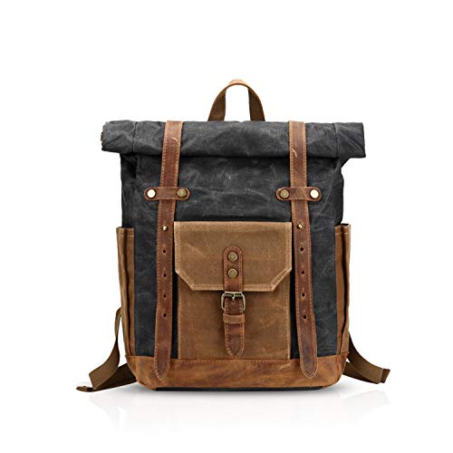 FANDARE Modische Schultasche, Reiserucksack, Herren, 15,6 Zoll, Laptop, Daypack, Outdoor, Camping, große Kapazität, Rucksack, Segeltuch, Schwarz, L, Freizeitrucksack von FANDARE