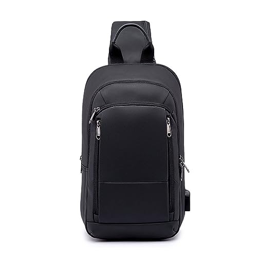 FANDARE Mode Sling Bag Brusttasche Schultertasche Herren Shoulder Crossover Rucksack mit USB Umhängetasche Sporttasche für Geschäft,Wandern,Abenteuer,Sport, Reisen Wasserdicht Polyester Schwarz A von FANDARE