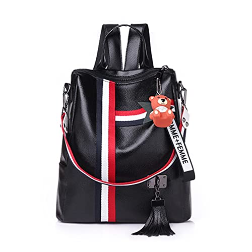 FANDARE Modischer Rucksack Wasserdicht Damen-Henkeltaschen Damen-Henkeltaschen PU-Leder Umhängetaschen Schultertaschen für Reisen Einkaufen Arbeiten Daypack Schulranzen Schultasche Schwarz von FANDARE