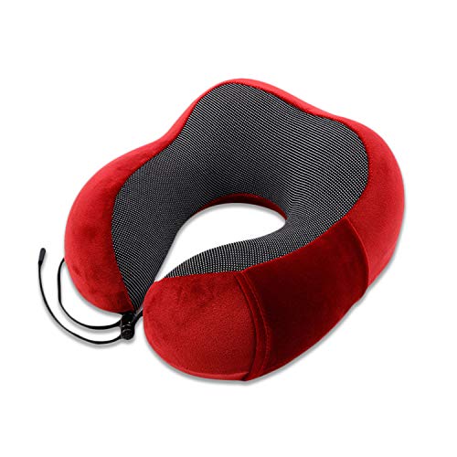 FANDARE Nackenkissen Reisekissen aus Memory-Schaum Neck Pillow Damen Herren Jugendliche Nackenhörnchen Nackenstützkissen Kissen mit maschinenwaschbar für Flugzeug/Auto/Zug Reisen,Zuhause,Büro rot von FANDARE